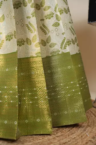 Beautiful South Indian Style Semi-Stitched Half Saree with Blouse and Dupatta for Women