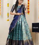 Beautiful South Indian Style Semi-Stitched Half Saree with Blouse and Dupatta for Women
