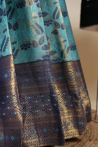 Beautiful South Indian Style Semi-Stitched Half Saree with Blouse and Dupatta for Women