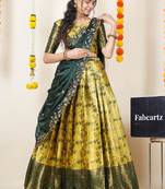Beautiful South Indian Style Semi-Stitched Half Saree with Blouse and Dupatta for Women