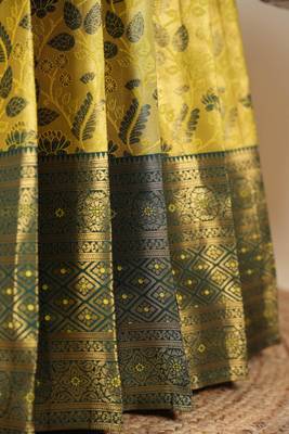 Beautiful South Indian Style Semi-Stitched Half Saree with Blouse and Dupatta for Women 4