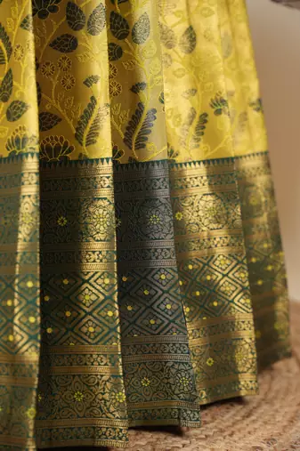 Beautiful South Indian Style Semi-Stitched Half Saree with Blouse and Dupatta for Women