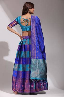 Beautiful South Indian Style Semi-Stitched Half Saree with Blouse and Dupatta for Women 2