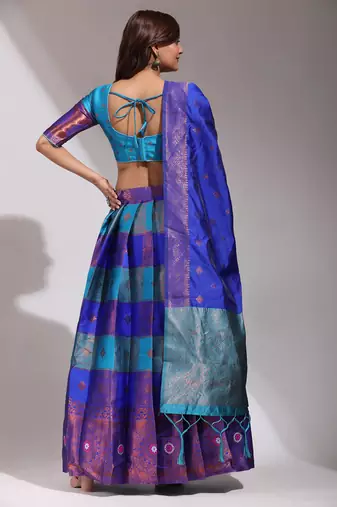Beautiful South Indian Style Semi-Stitched Half Saree with Blouse and Dupatta for Women