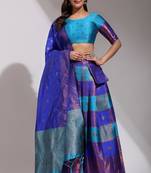Beautiful South Indian Style Semi-Stitched Half Saree with Blouse and Dupatta for Women