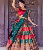 Beautiful South Indian Style Semi-Stitched Half Saree with Blouse and Dupatta for Women
