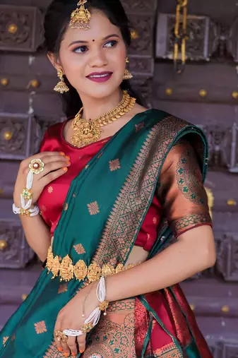 Beautiful South Indian Style Semi-Stitched Half Saree with Blouse and Dupatta for Women