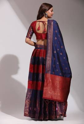 Beautiful South Indian Style Semi-Stitched Half Saree with Blouse and Dupatta for Women 2