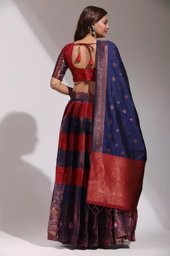 Beautiful South Indian Style Semi-Stitched Half Saree with Blouse and Dupatta for Women