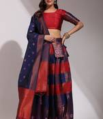 Beautiful South Indian Style Semi-Stitched Half Saree with Blouse and Dupatta for Women