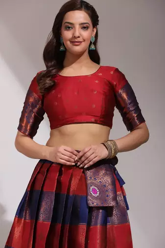 Beautiful South Indian Style Semi-Stitched Half Saree with Blouse and Dupatta for Women