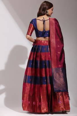 Beautiful South Indian Style Semi-Stitched Half Saree with Blouse and Dupatta for Women 2