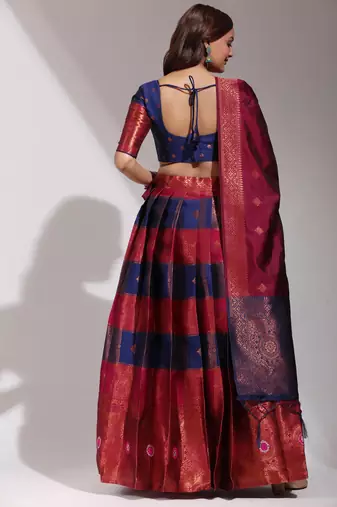 Beautiful South Indian Style Semi-Stitched Half Saree with Blouse and Dupatta for Women