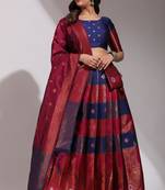 Beautiful South Indian Style Semi-Stitched Half Saree with Blouse and Dupatta for Women