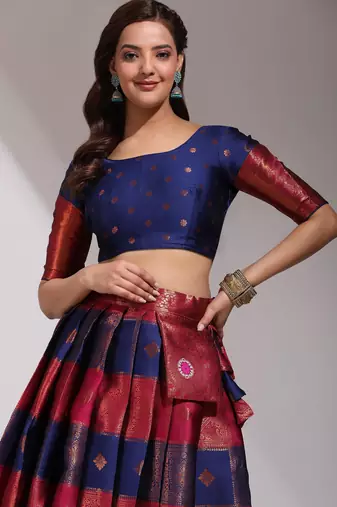 Beautiful South Indian Style Semi-Stitched Half Saree with Blouse and Dupatta for Women