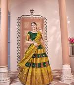 Beautiful South Indian Style Semi-Stitched Half Saree with Blouse and Dupatta for Women