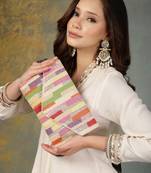 Anekaant mod stitch off white embellished satin sling bag