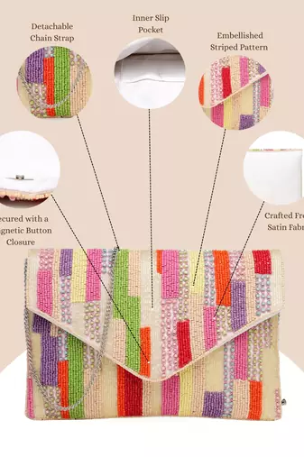 Anekaant mod stitch off white embellished satin sling bag