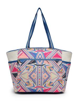 Anekaant kooky off white geometric jacquard embellished tote bag 6