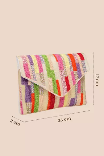 Anekaant mod stitch off white embellished satin sling bag