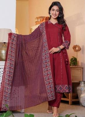 Cotton cambric printed anarkali kurti-pant-dupatta  set 1