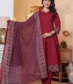 Cotton cambric printed anarkali kurti-pant-dupatta  set