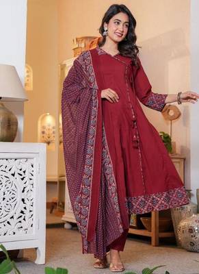 Cotton cambric printed anarkali kurti-pant-dupatta  set 3