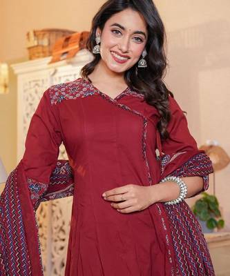 Cotton cambric printed anarkali kurti-pant-dupatta  set 4