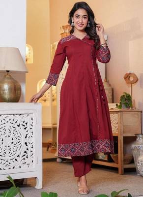 Cotton cambric printed anarkali kurti-pant-dupatta  set 5