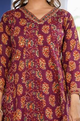 Cotton cambric printed full flared anarkali kurti-pant-dupatta  set 3