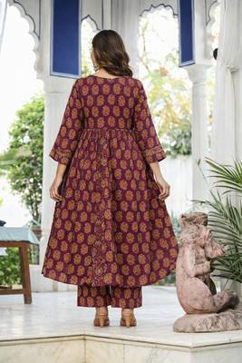 Cotton cambric printed full flared anarkali kurti-pant-dupatta  set 4