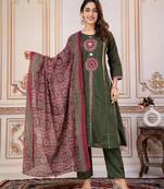 Cotton cambric printed a-line kurti-pant-dupatta  set