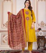 Cotton cambric printed a-line kurti-pant-dupatta  set