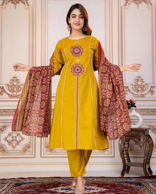 Cotton cambric printed a-line kurti-pant-dupatta  set 2