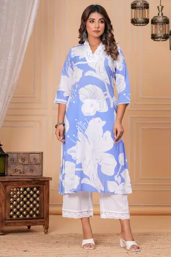 Sky blue cotton sequance work kurta for women