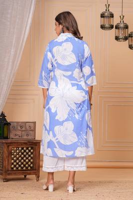 Sky blue cotton sequance work kurta for women 2