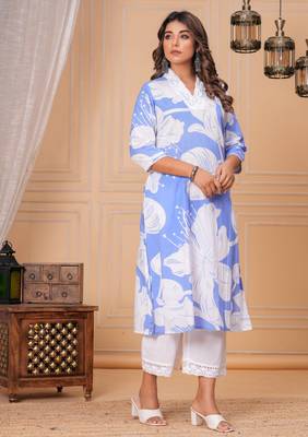 Sky blue cotton sequance work kurta for women 3