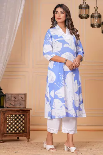Sky blue cotton sequance work kurta for women