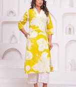 Yellow cotton sequance work kurta for women