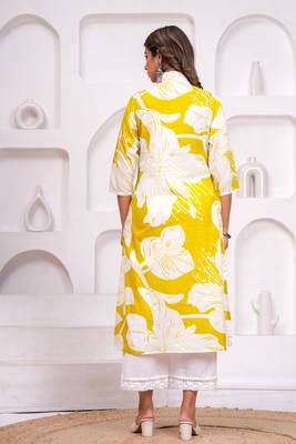 Yellow cotton sequance work kurta for women 2