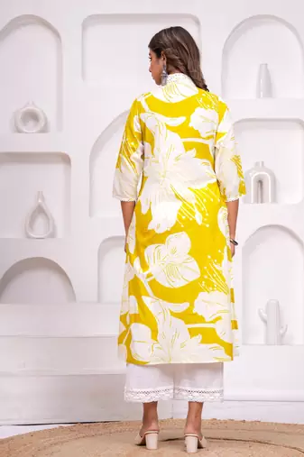 Yellow cotton sequance work kurta for women