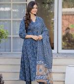 Blue cotton sequence & mirror work kurta for women