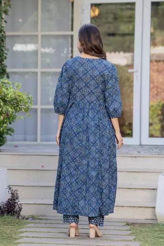 Blue cotton sequence & mirror work kurta for women