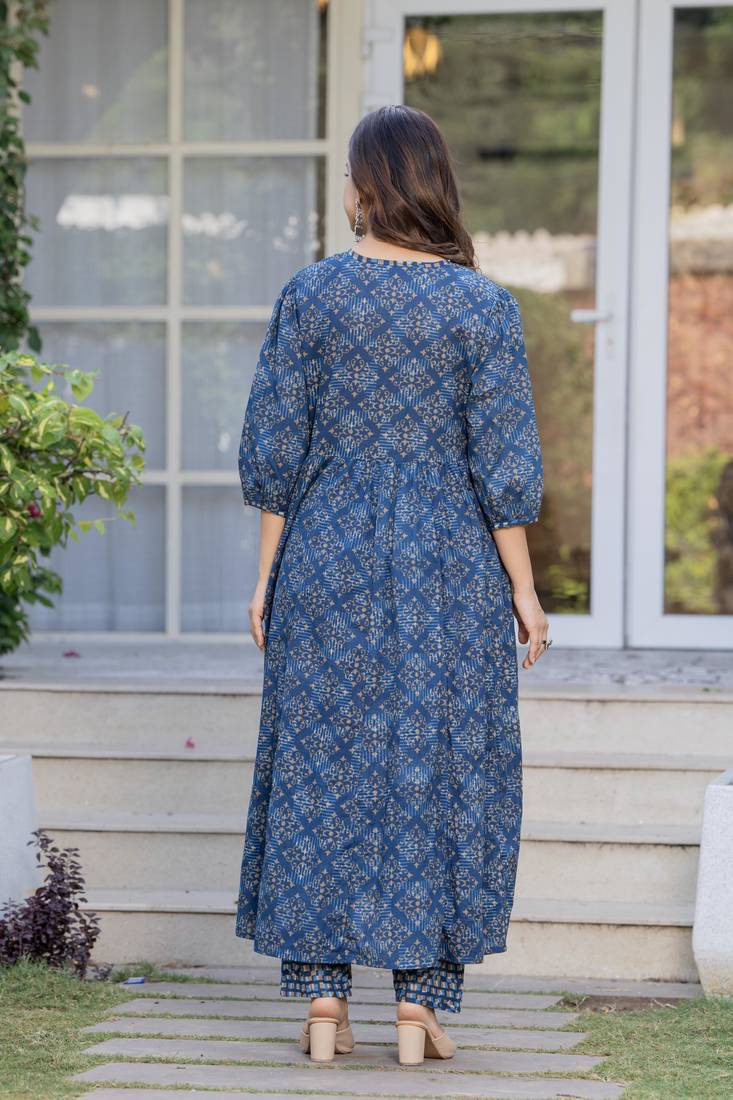 Blue cotton sequence & mirror work kurta for women