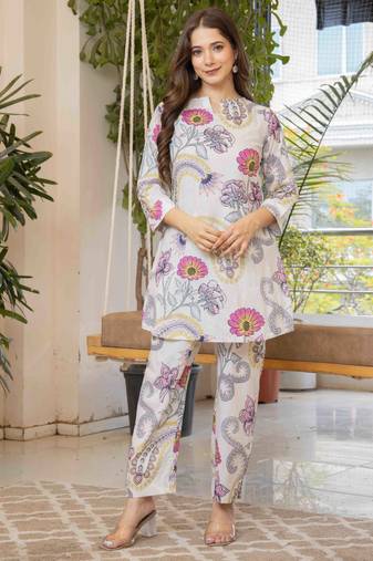 White cotton sequance work top for women