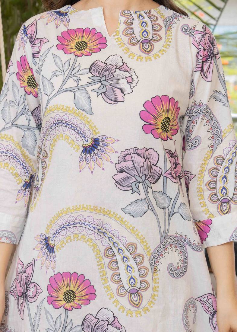 White cotton sequance work top for women