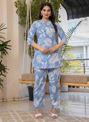 Sky blue cotton sequance work top for women 1