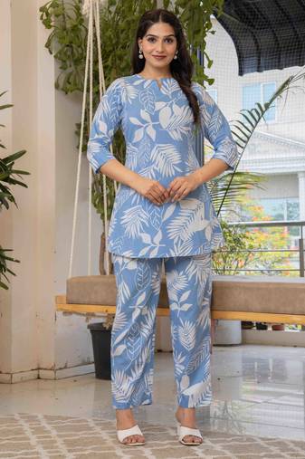 Sky blue cotton sequance work top for women