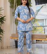 Sky blue cotton sequance work top for women