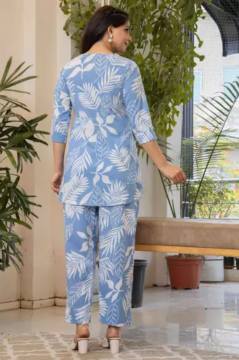 Sky blue cotton sequance work top for women